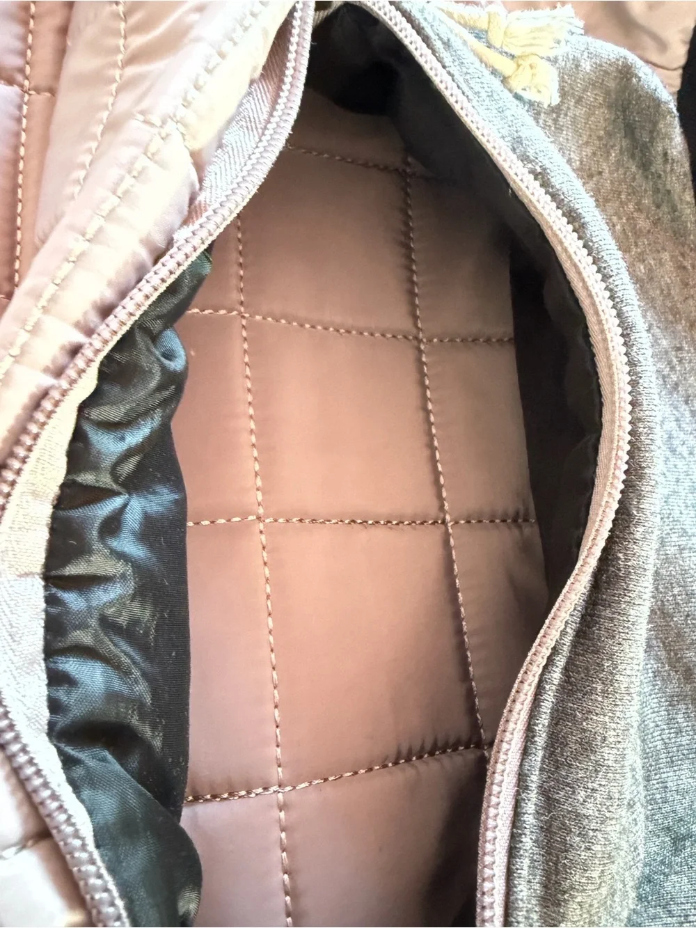 Quilted Light Taupe Backpack with Gray Front Pocket